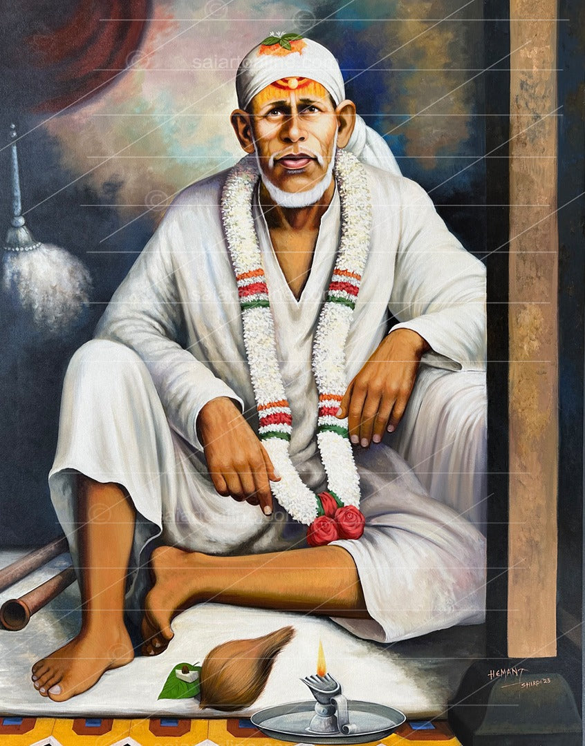 Shirdi Sai Baba  Dwarkamai Hand Painting Canvas Reprint photo, Picture/Poster